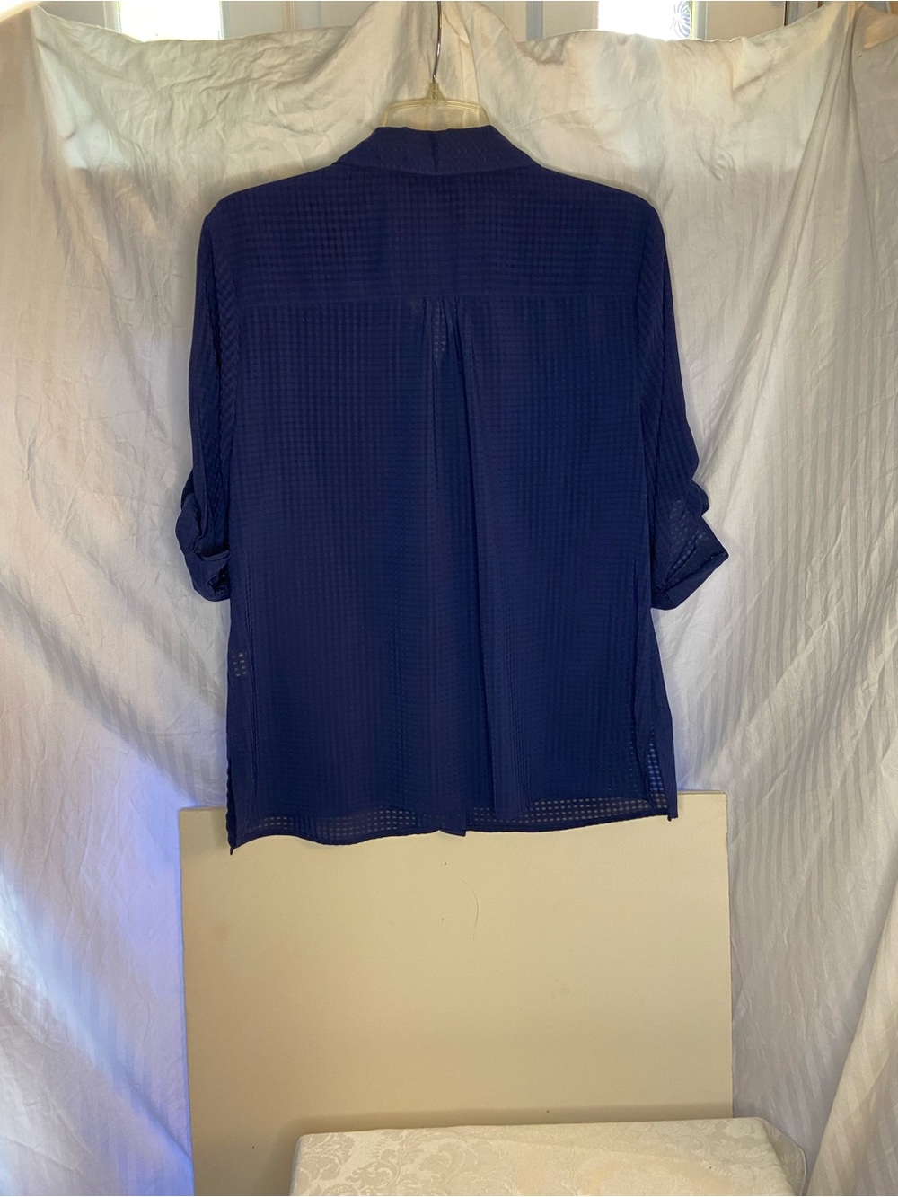 Coral Bay Royal Blue Checked Button-Up Blouse Size L - Picture 2 of 5